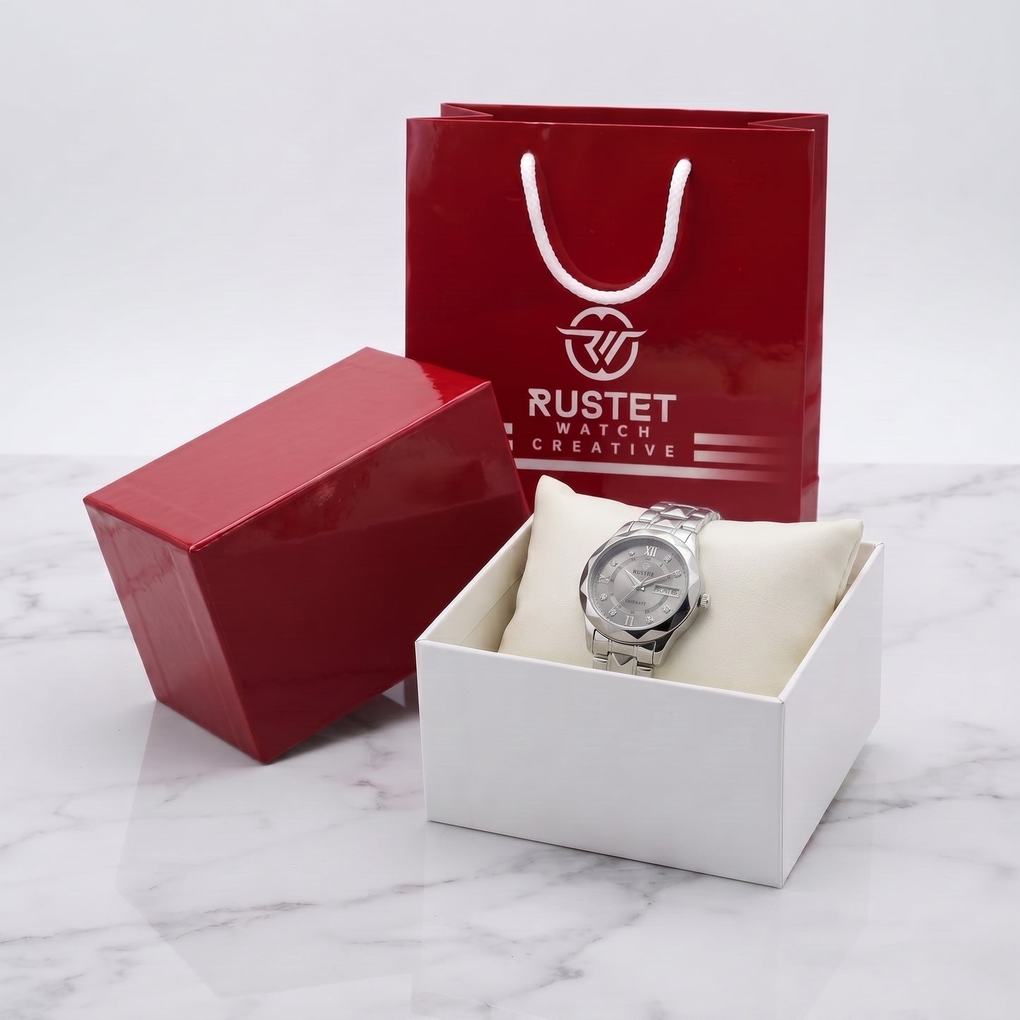 Zeldior RUSTET Women's Grey Crystal Watch in luxury gift box packaging