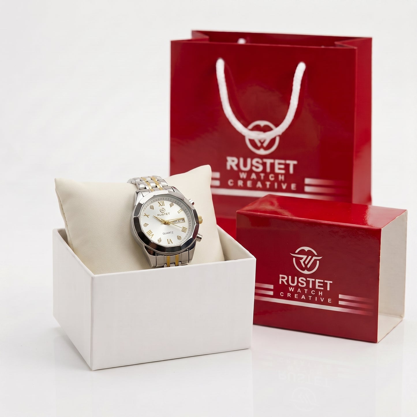 Zeldior RUSTET Women's Two-Tone White Dial Watch in luxury gift box packaging