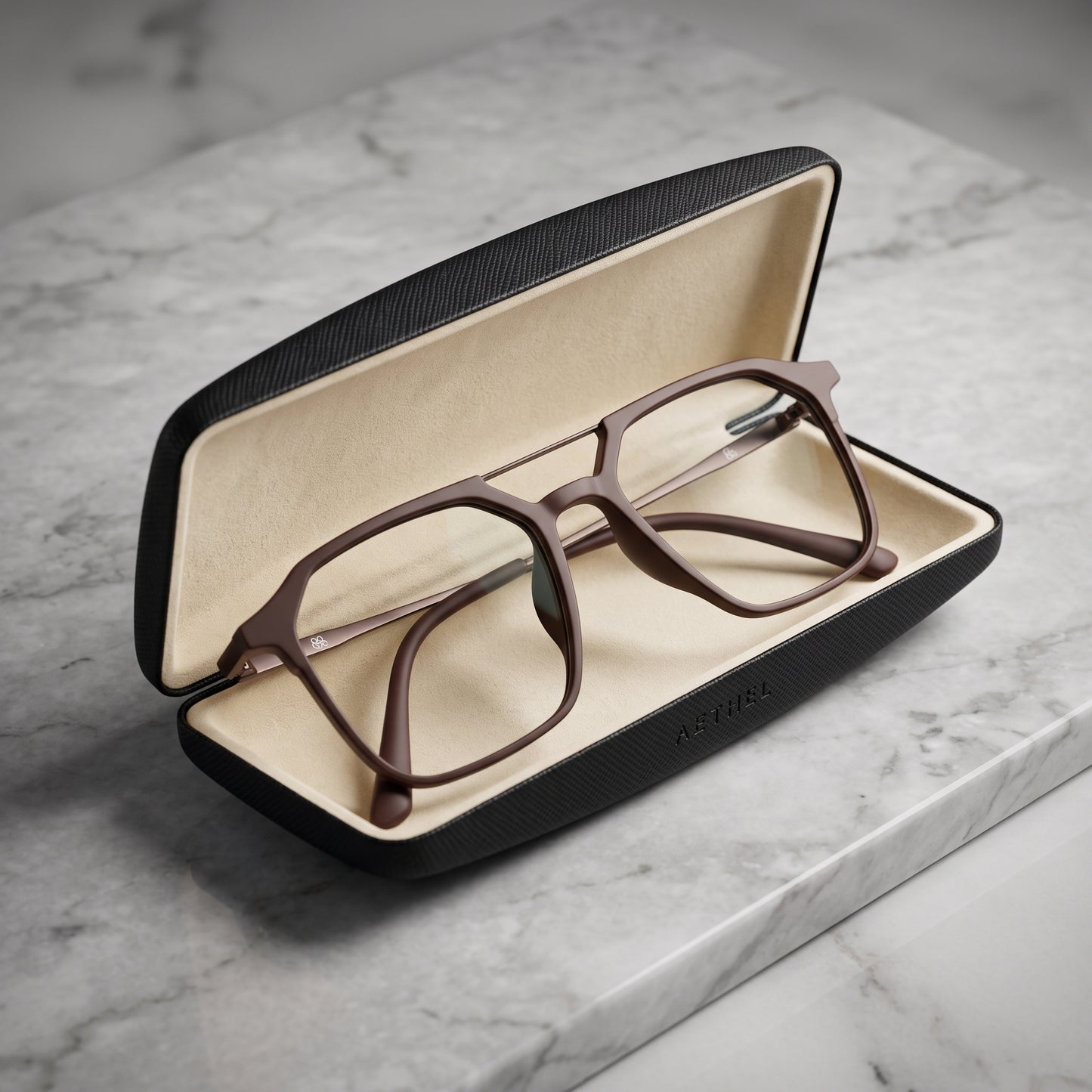 ZELDIOR photochromic sunglasses in brown, aviator-square frame with clear-to-dark adaptive lenses